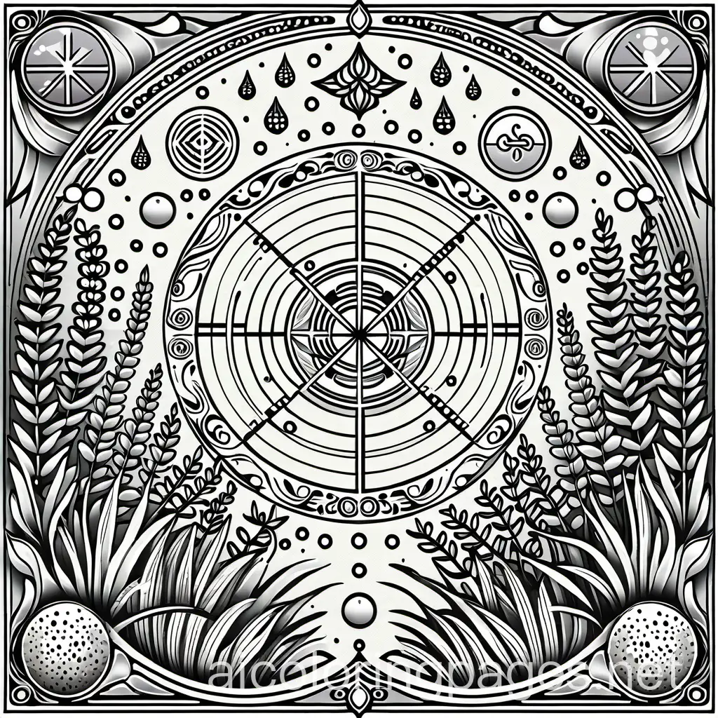 Mystical-Herb-Garden-Coloring-Page-with-Arcane-Symbols-and-Glowing-Orbs