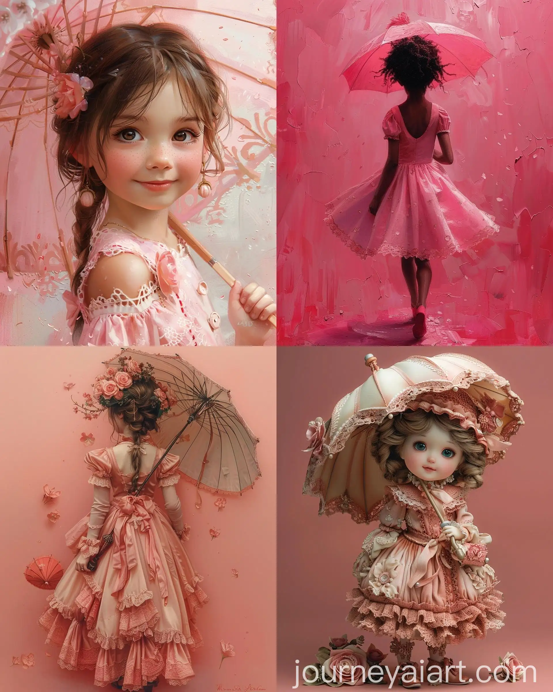 Whimsical-4D-Caricature-of-a-Young-Child-in-Pink-Dress-with-Parasol