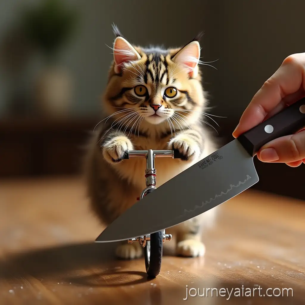 Tabby-Cat-on-Vintage-Bicycle-in-ASMR-Studio-with-SharpTabby-cat-on-bicycle-Chefs-Knife