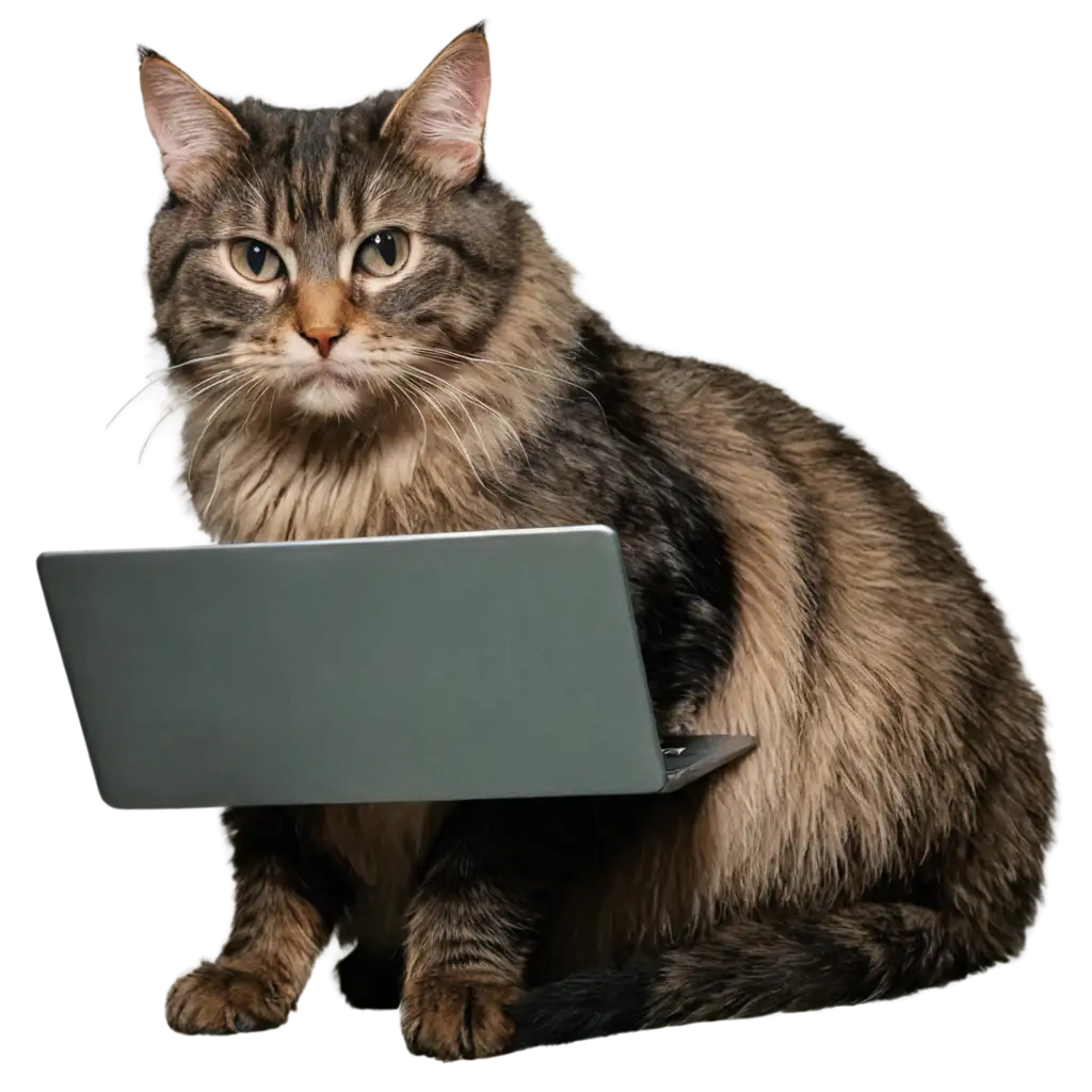 Cat-with-Laptop-PNG-Image-Perfect-for-HighQuality-Digital-Art-and-Design-Projects