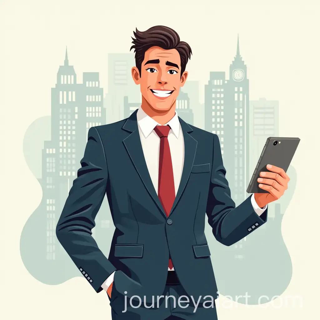 Confident-Businessman-with-Digital-Interface-in-Vector-Illustration