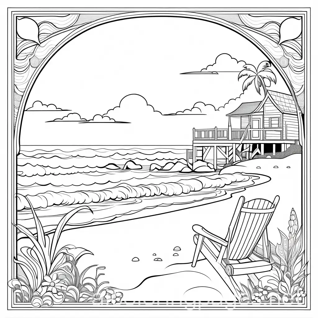 Whimsical-Beach-Scene-Coloring-Page-with-Welcome-to-Seaside-Sign