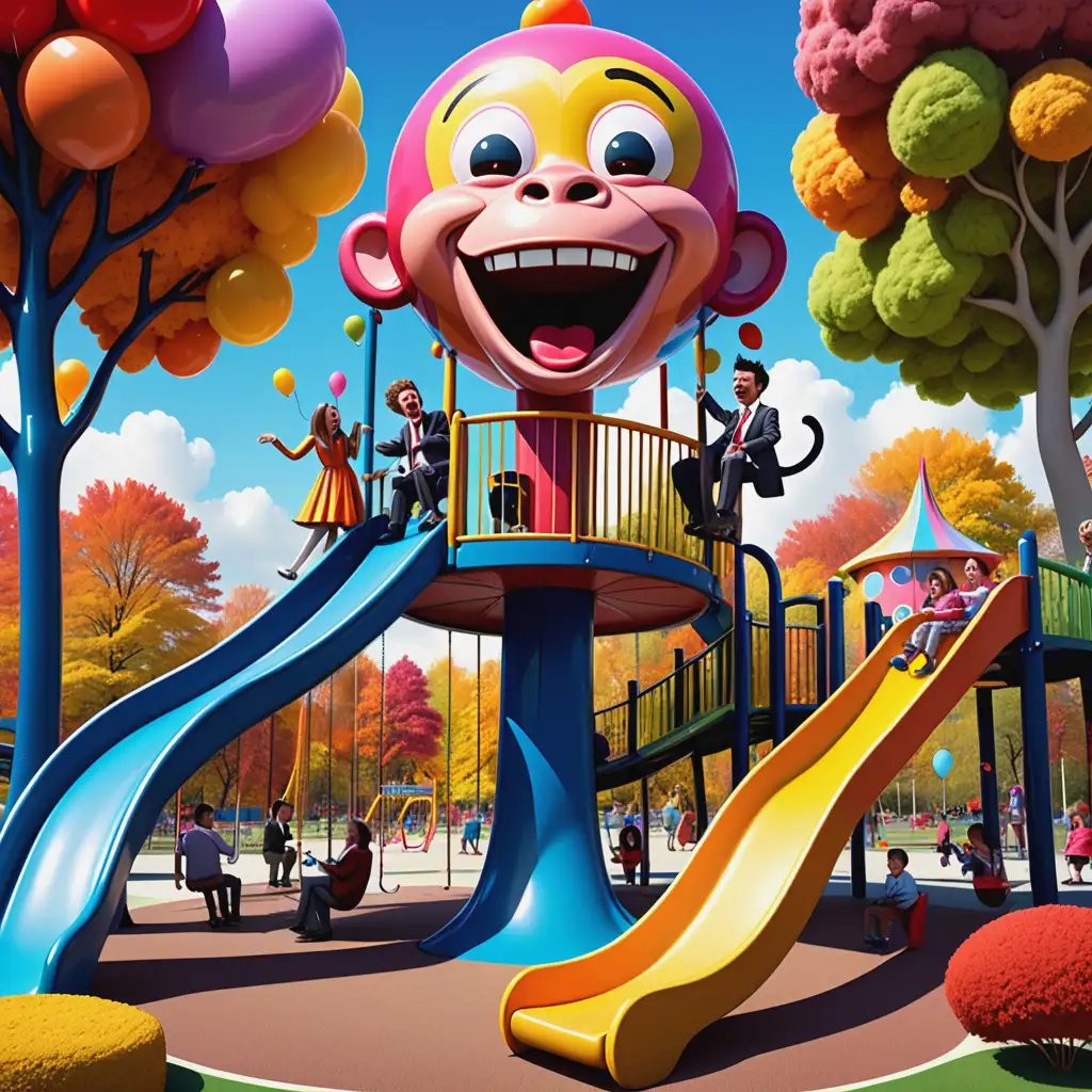 Whimsical-2D-Cartoon-Playground-with-Reversed-Roles-of-Adults-and-Children