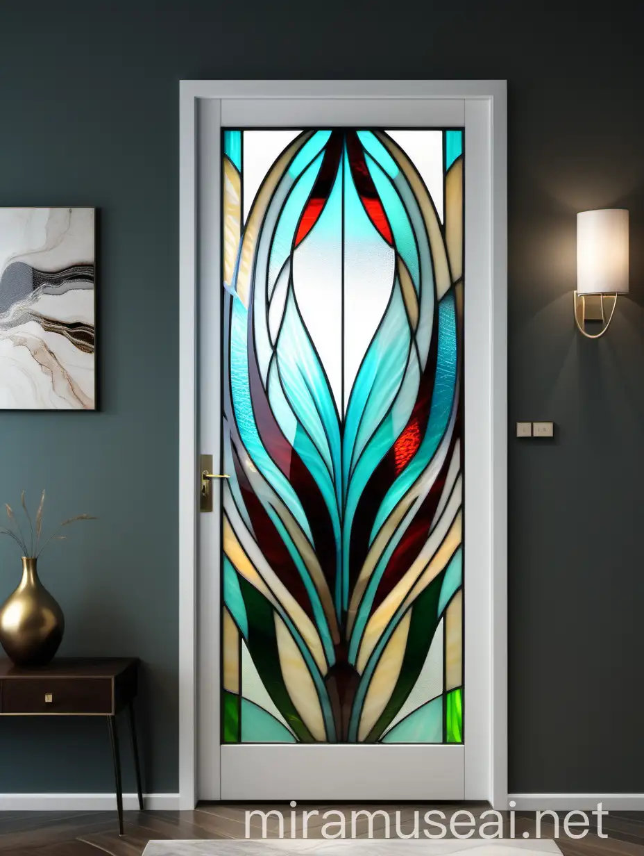 Abstract Style Tiffany Stained Glass Door in Living Room