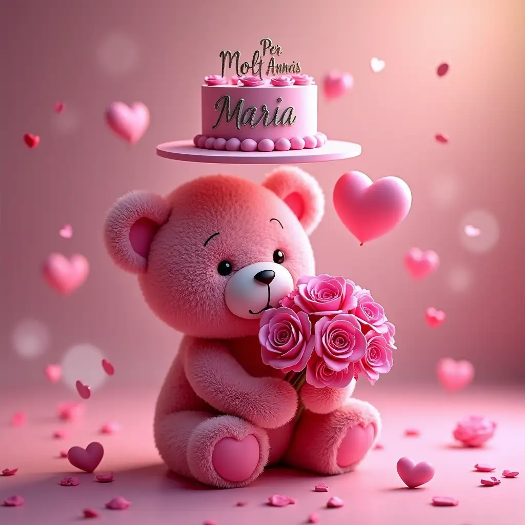 Heartwarming-Birthday-Scene-with-Pink-Teddy-Bear-Glowing-Roses-and-Floating-Hearts