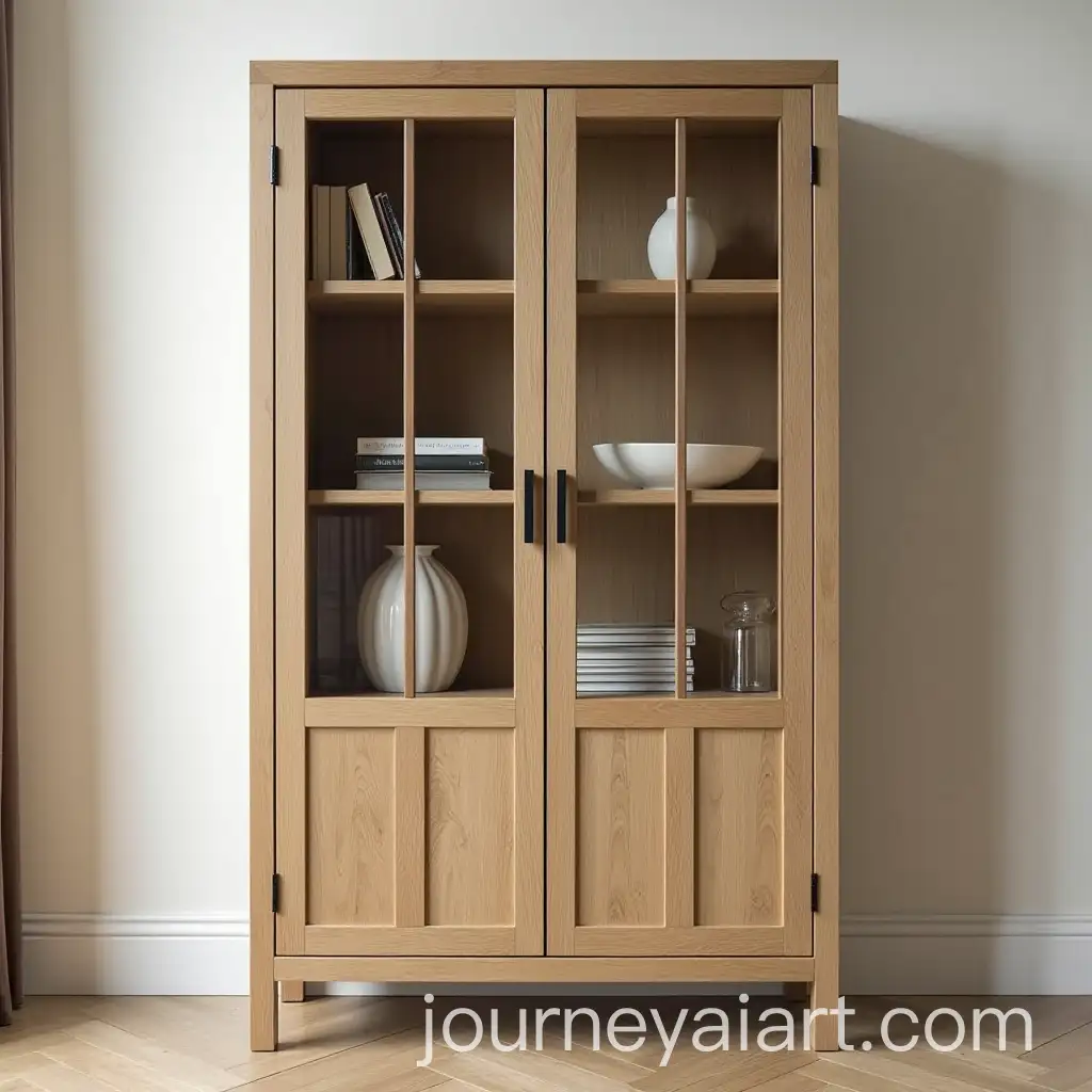 Modern-Classic-TwoDoor-Oak-Bookshelf-with-Rustic-Glass-Doors