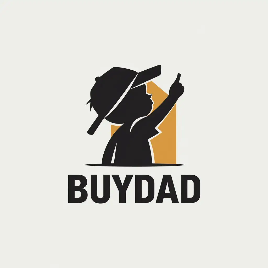 LOGO Design for BuyDad Vector Logo with Silhouette of Small Boy in Cap and Raised Hand for Home Family Industry