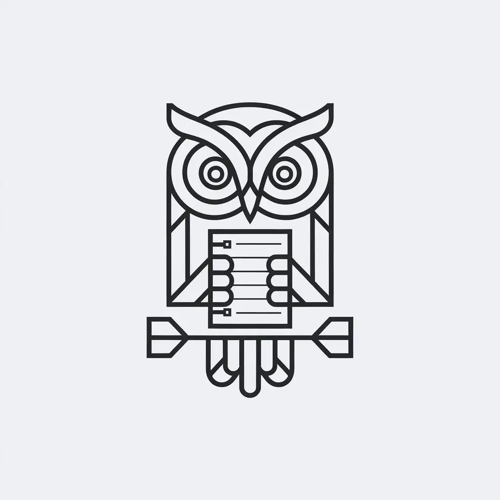 LOGO Design for Owl NoteTaking Black White Flat Vector with Educational Theme