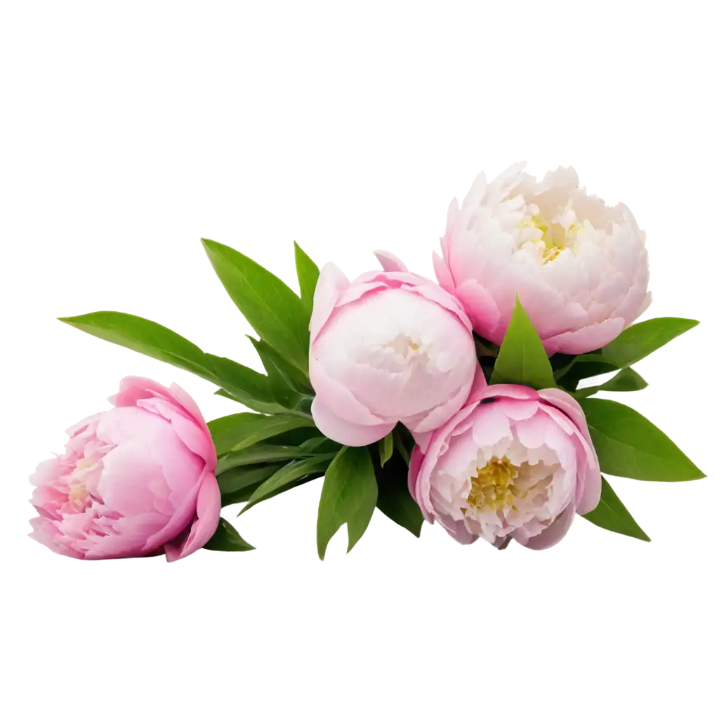 Peonies gently pink color with green leaves