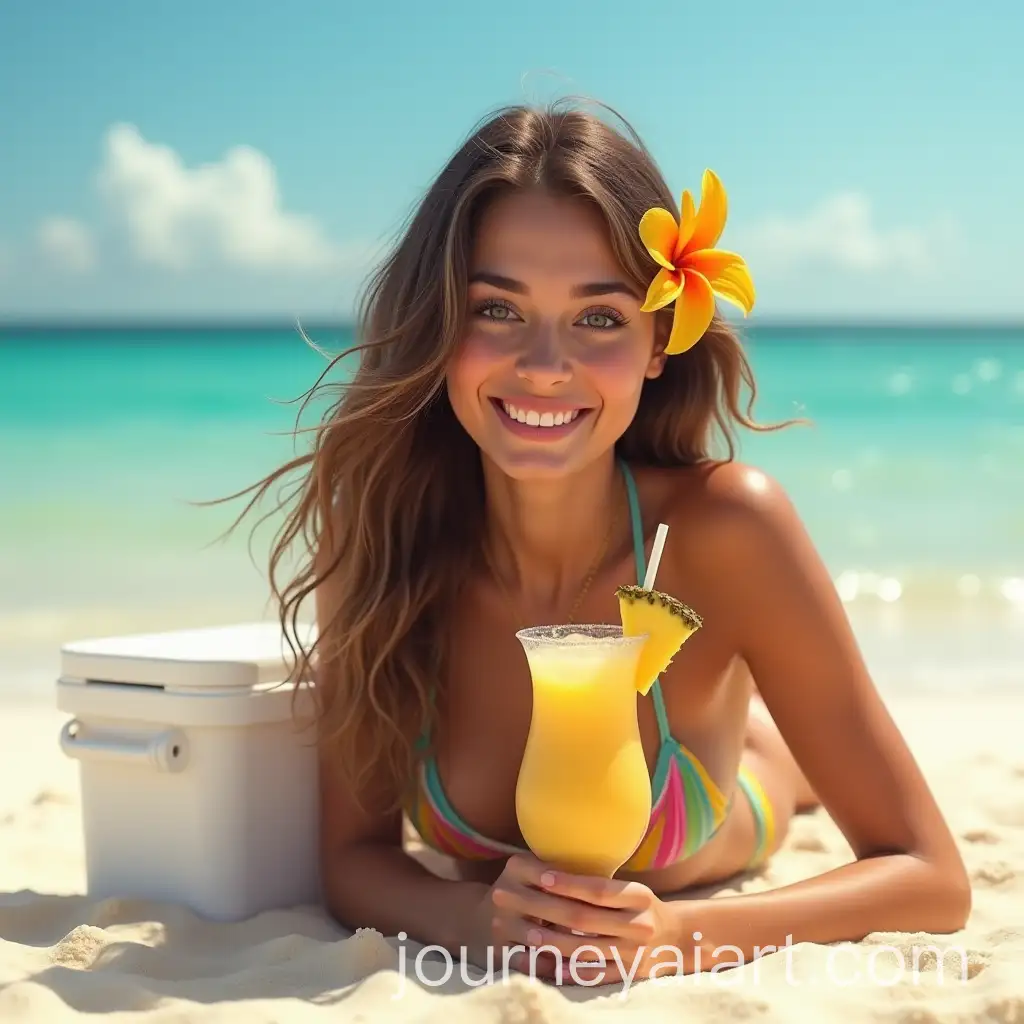 Beautiful-Young-Woman-with-Pina-Colada-on-Tropical-Beach