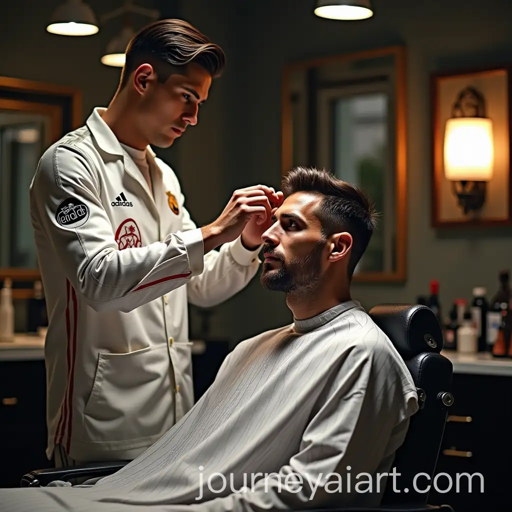 Ronaldo-Cutting-Messis-Hair-in-a-Barber-Shop