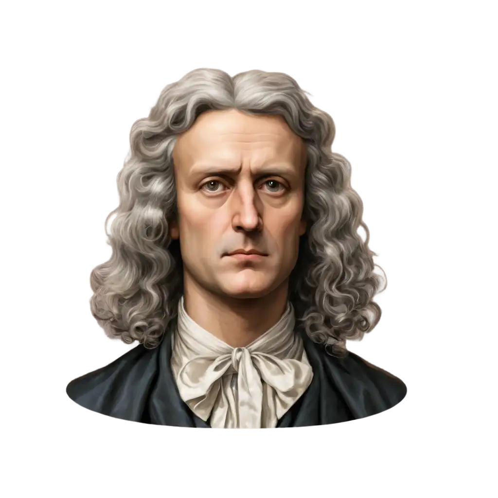 Isaac Newton, face seen from the front, serious, ultra realistic in 4k