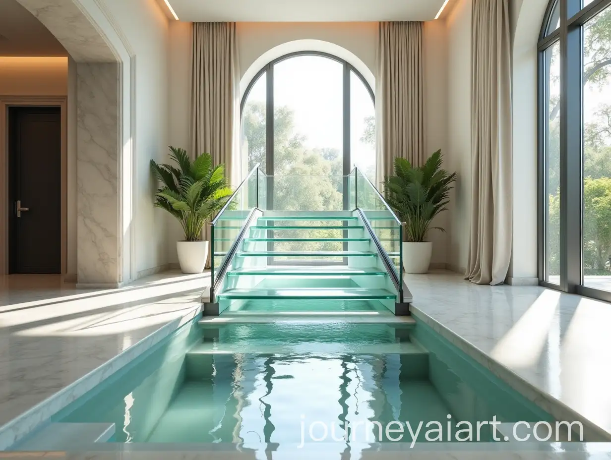 Luxurious-Villa-Entrance-with-Glass-Staircase-and-Marble-Floor