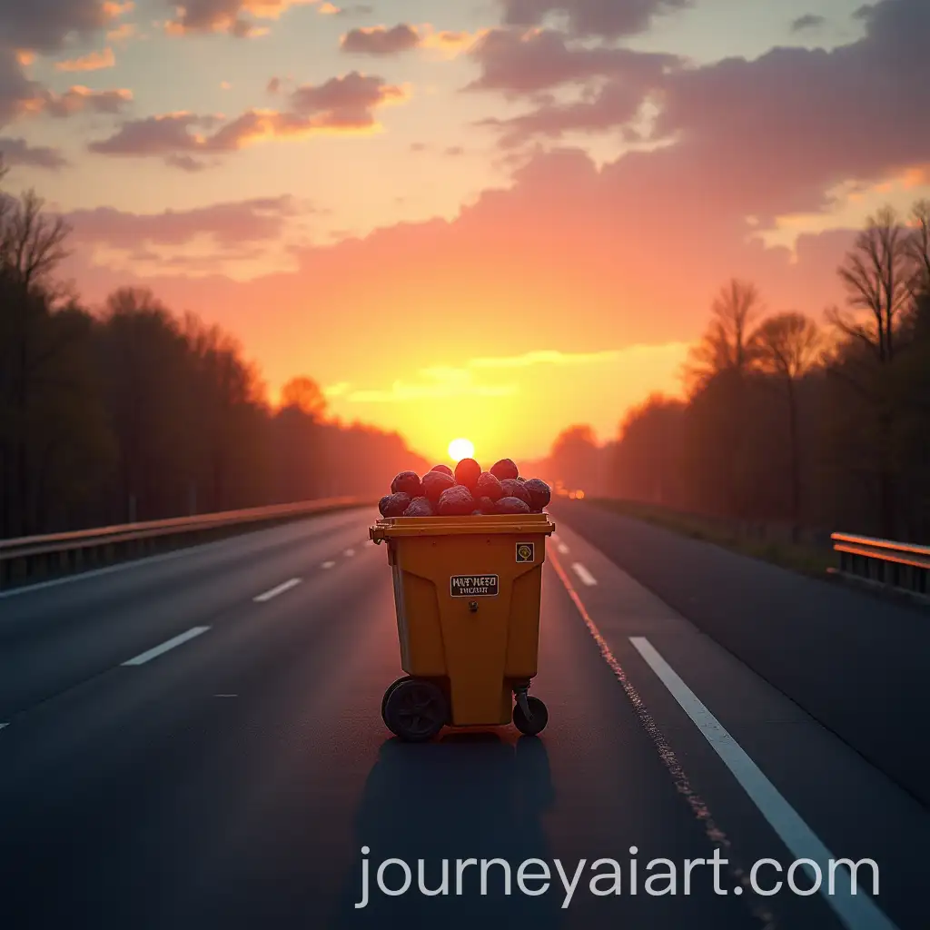 Sunset-Over-Highway-with-Garbage-Scattered-Along-the-Road
