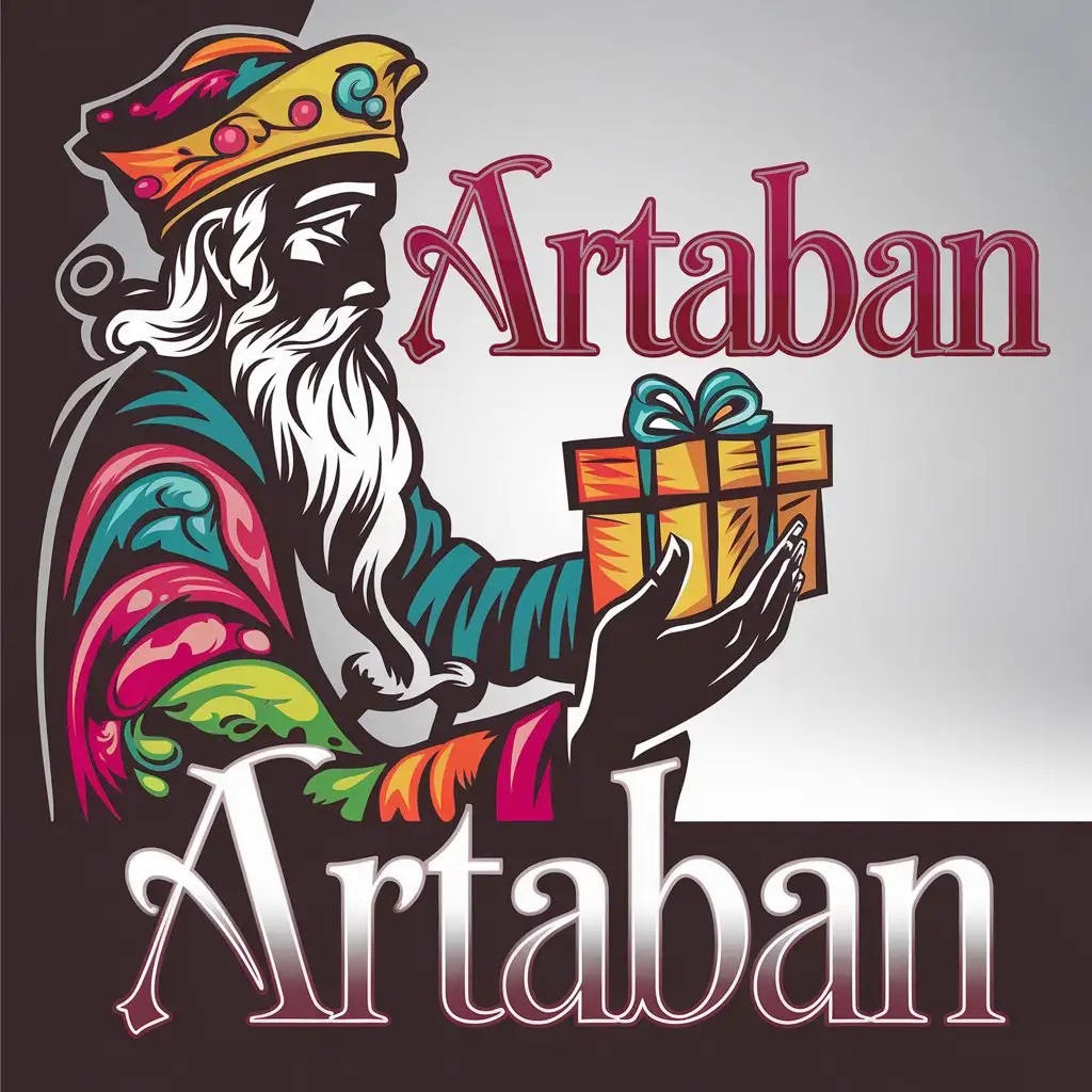 LOGO Design for Artaban Silhouette of a Wise Man with Festive Gift and Vibrant Colors Symbolizing Hope and Joy