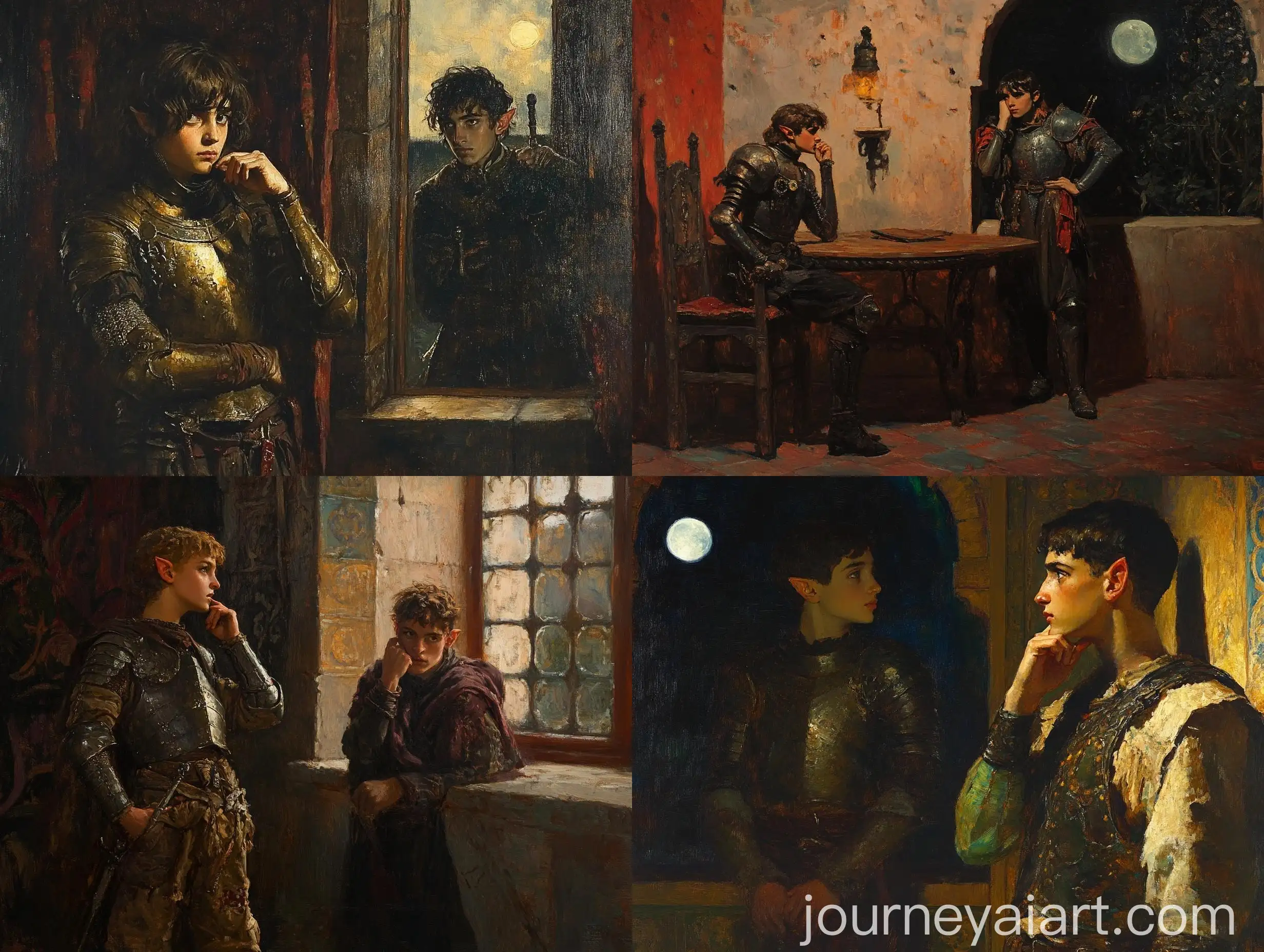 Young-Elf-Warrior-Contemplating-in-Spanish-Fantasy-Room