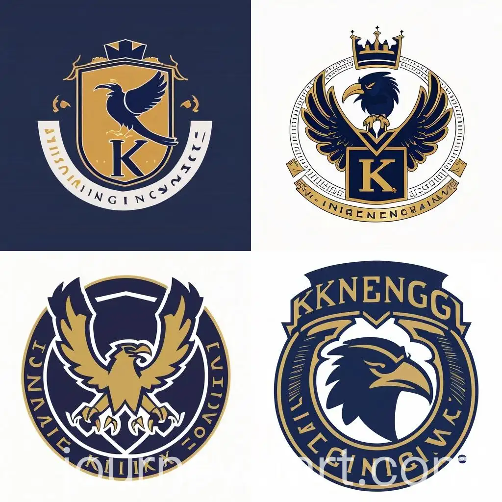 University-of-Kensington-Logo-Design-in-Navy-Blue-and-Gold-with-Classic-Rook-Crow
