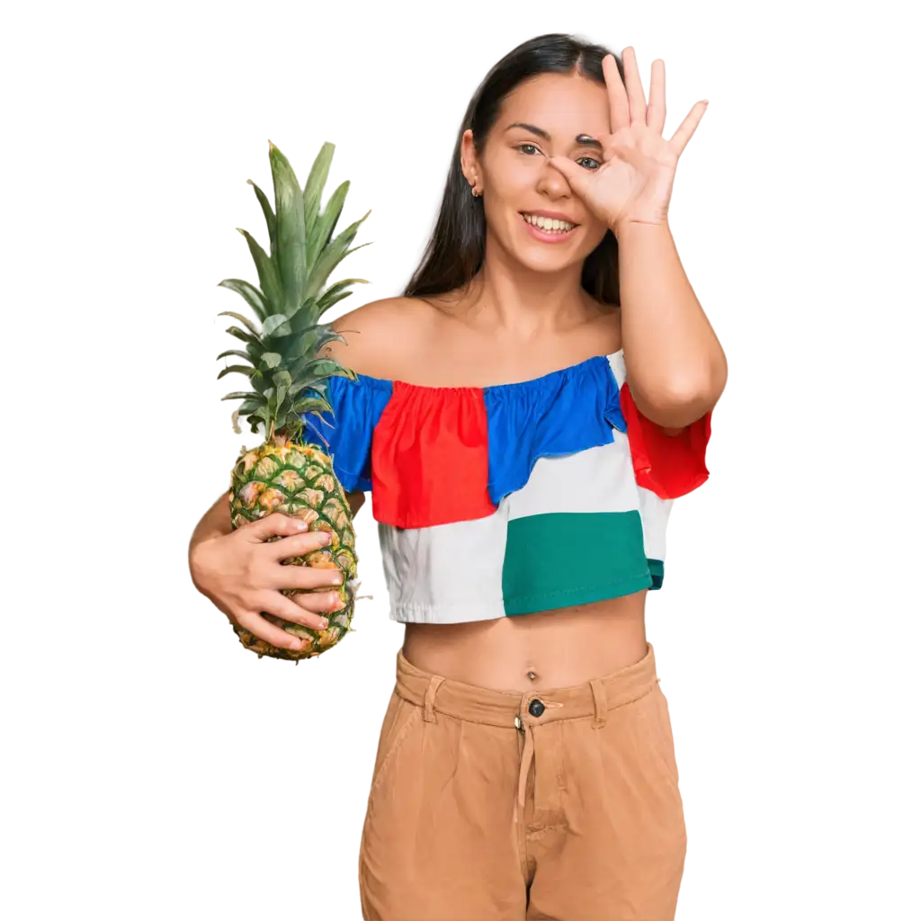 PNG-Image-of-a-Woman-Wearing-an-Italy-Shirt-Holding-a-Pineapple-Vibrant-and-Clear