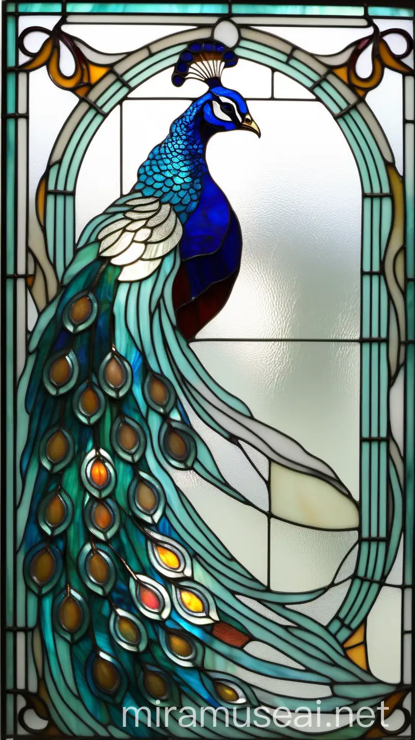 Art Nouveau Stained Glass Frame with Abstract Lines and Mythical Peacock