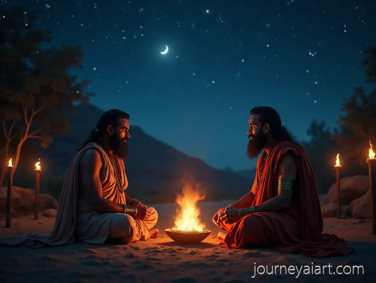 Rama-and-Lakshmana-Listening-to-VishAI-Image-Prompt-Expansionwamitras-Story-Under-the-Night-Sky