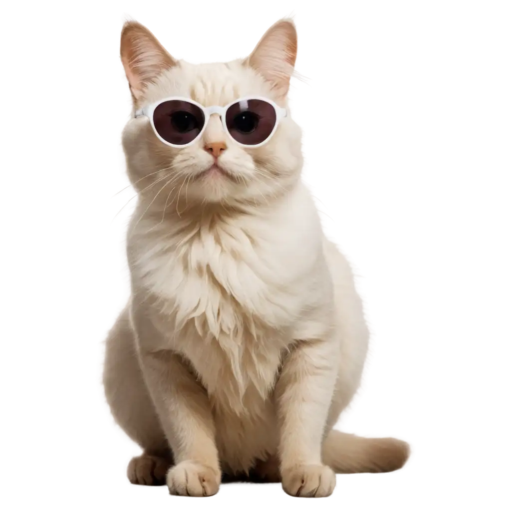 A cat wearing sunglasses, a beautiful white and lovely cat.