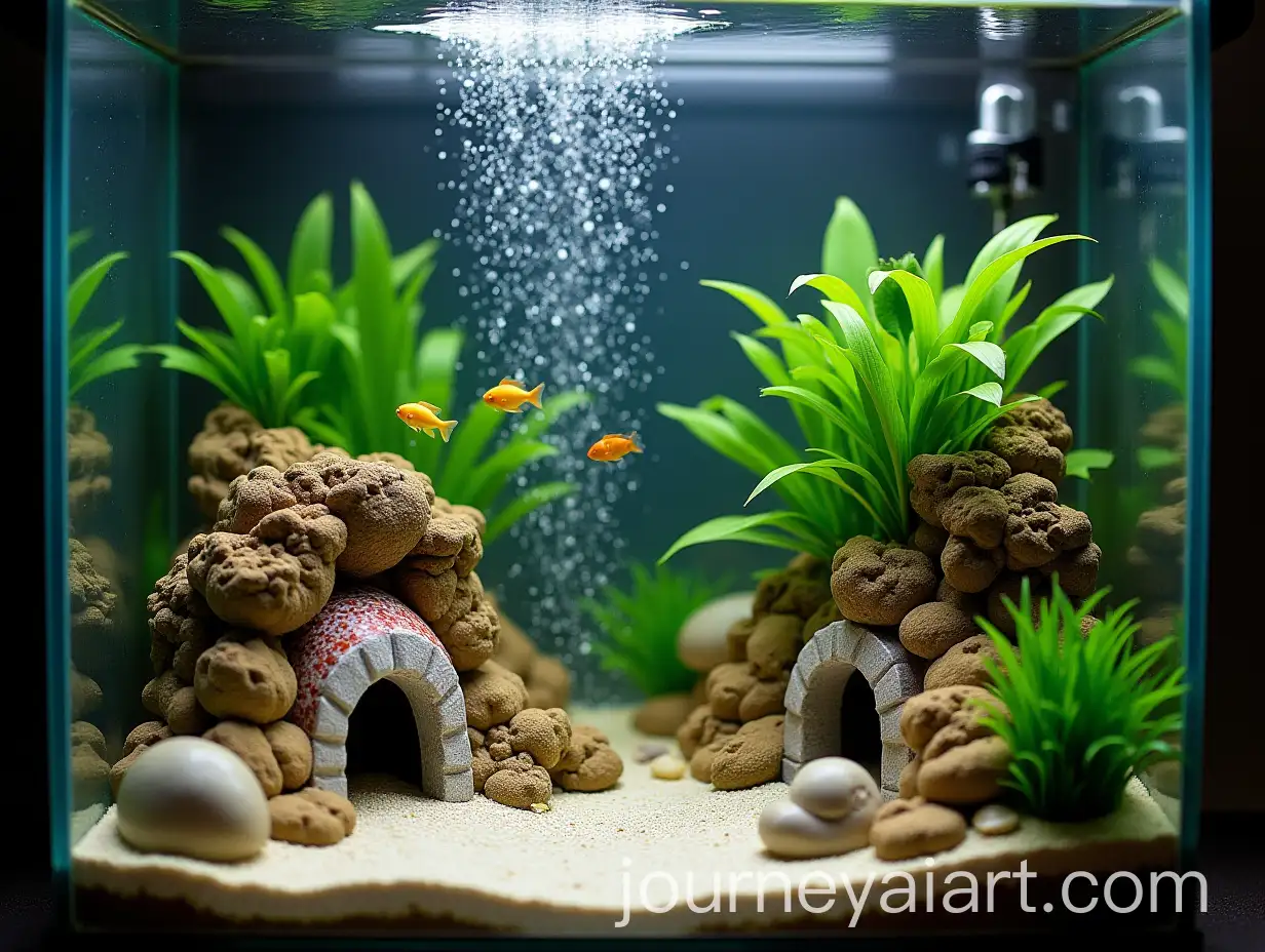 Underwater-Aquarium-Scene-with-Golden-Fish-Plants-and-Decor-Elements