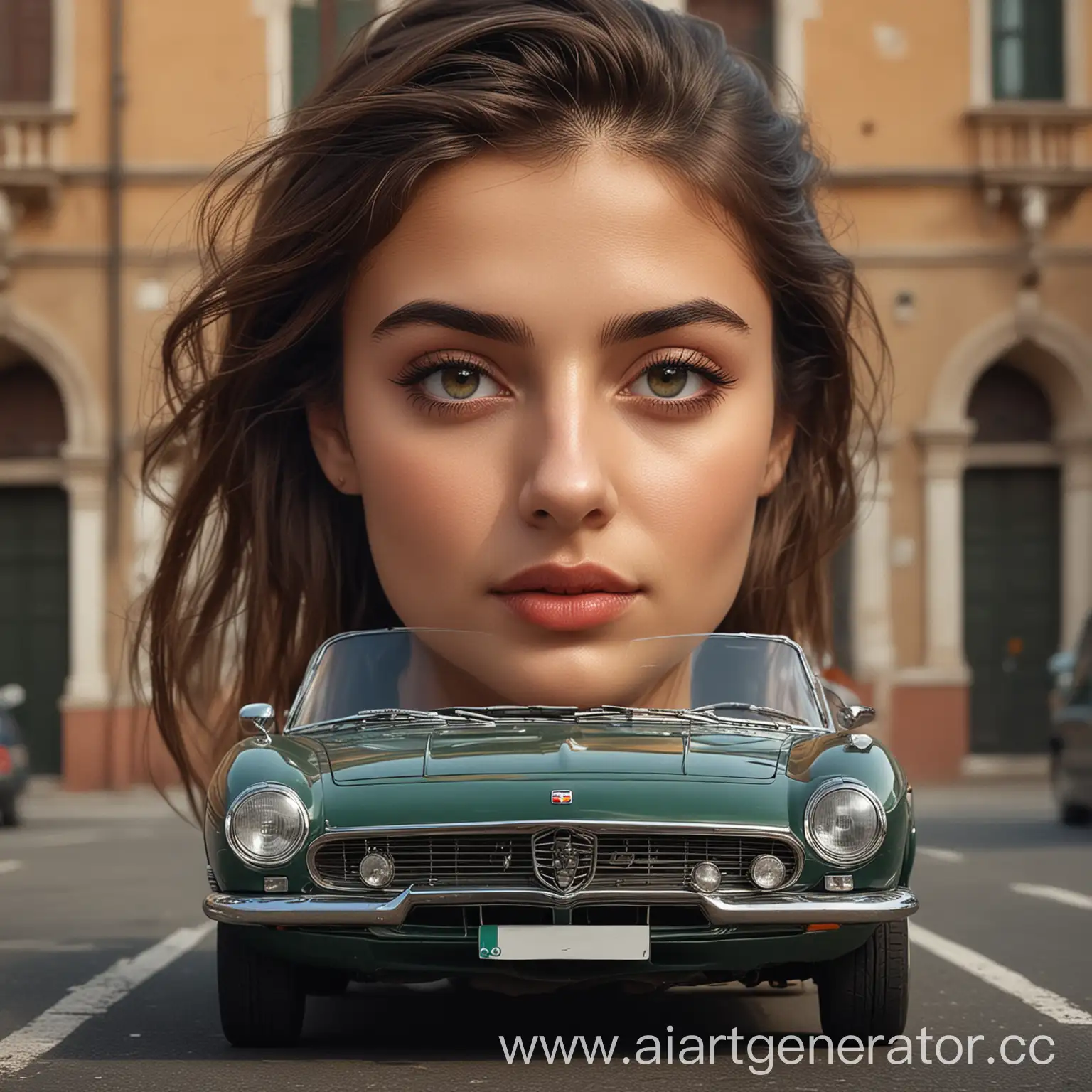 Italian-Girl-Poses-with-Vintage-Car-in-Urban-Setting