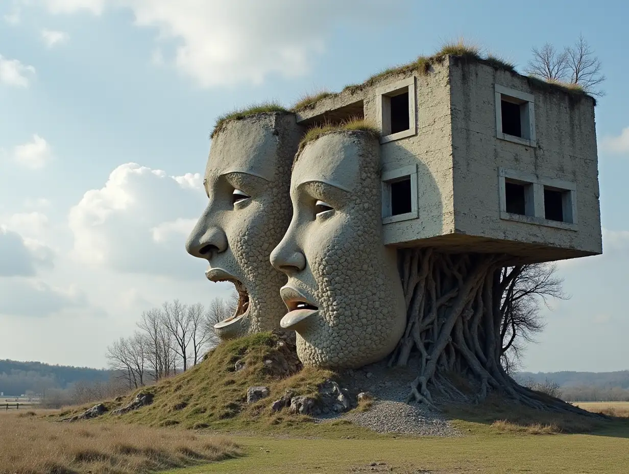 Face transformed into building