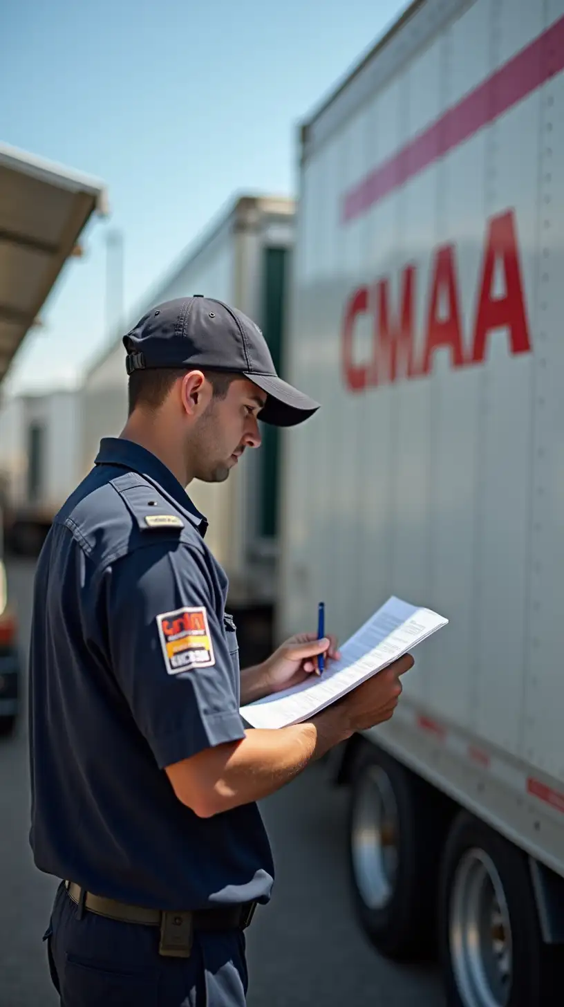 Security Guard Completing CTPAT Report by Cargo Trailer