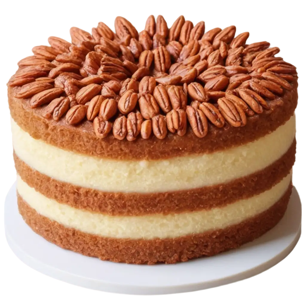 Realistic-Mini-Pecan-Sponge-Cake-PNG-Image-with-Cream-Pecans-and-Cinnamon-Glaze