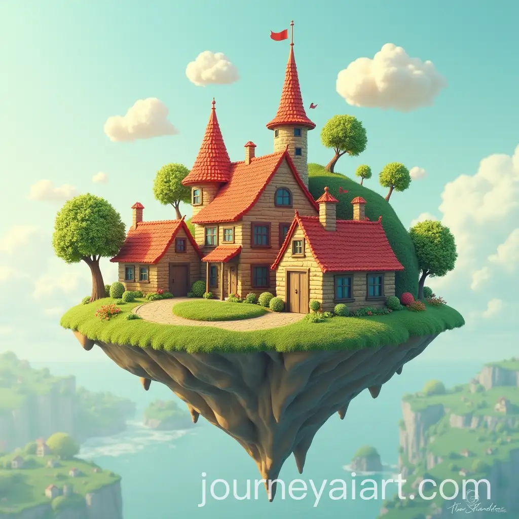Whimsical-Studio-Ghibli-Inspired-Aerial-Landscape-with-Floating-Island-and-Red-Brick-Houses