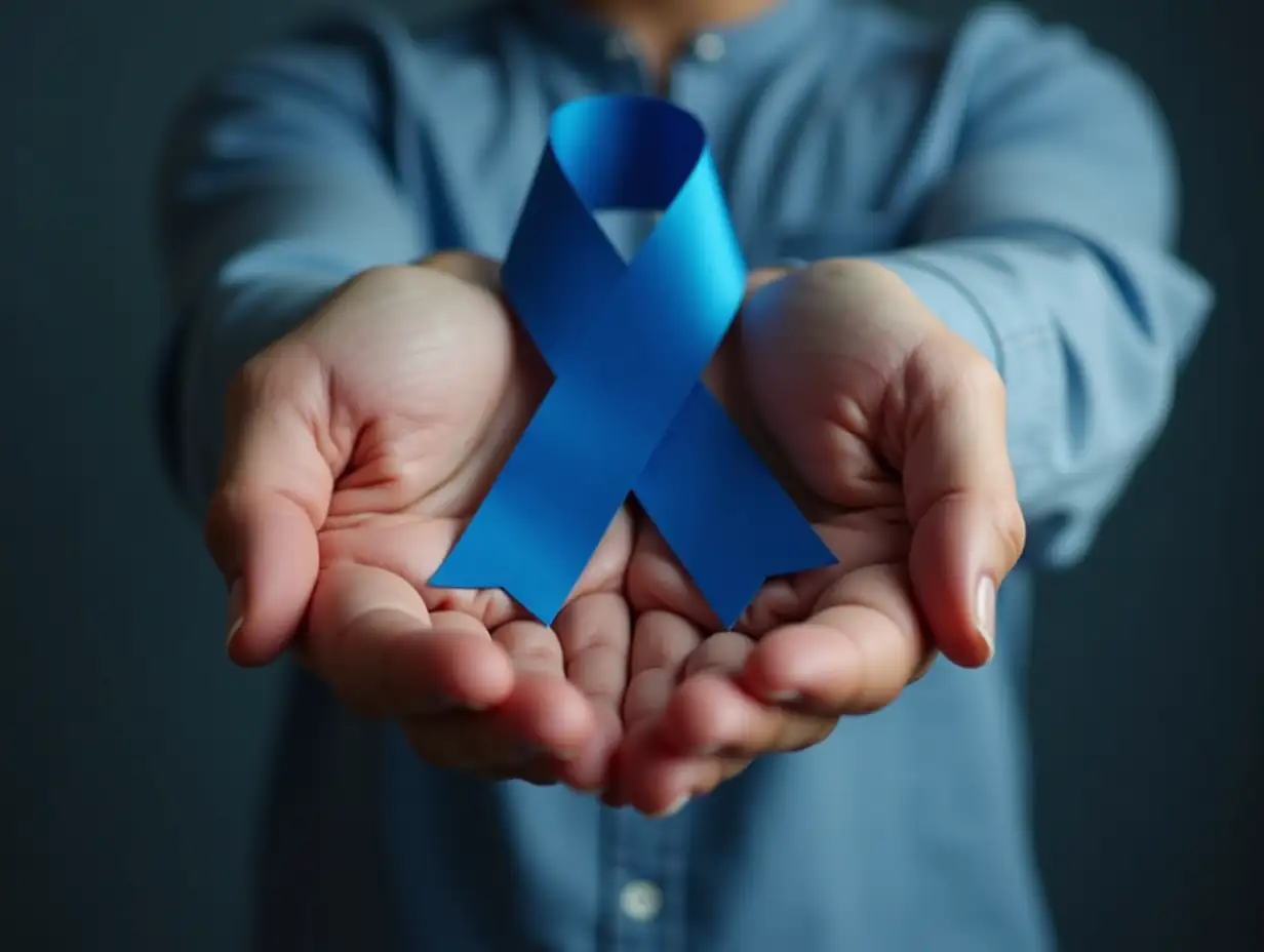 March-Colorectal-Cancer-Awareness-Month-Man-Holding-Dark-Blue-Ribbon-for-Healthcare-Support