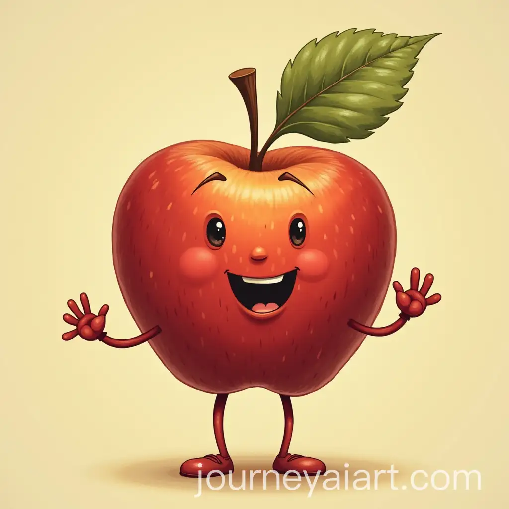 Whimsical-Apple-Character-with-Arms-and-Legs-in-Vintage-Style