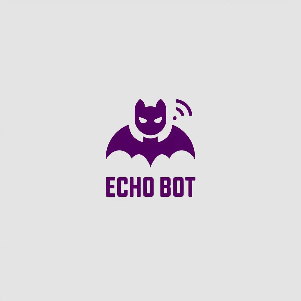 a vector logo design,with the text "Echo Bot", main symbol:purple bat robot echoing,Minimalistic,be used in Internet industry,clear background