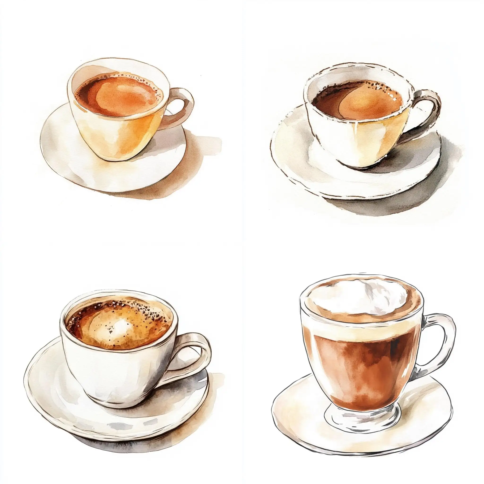 A-Serene-HandDrawn-Watercolor-Illustration-of-Coffee-on-White-Background