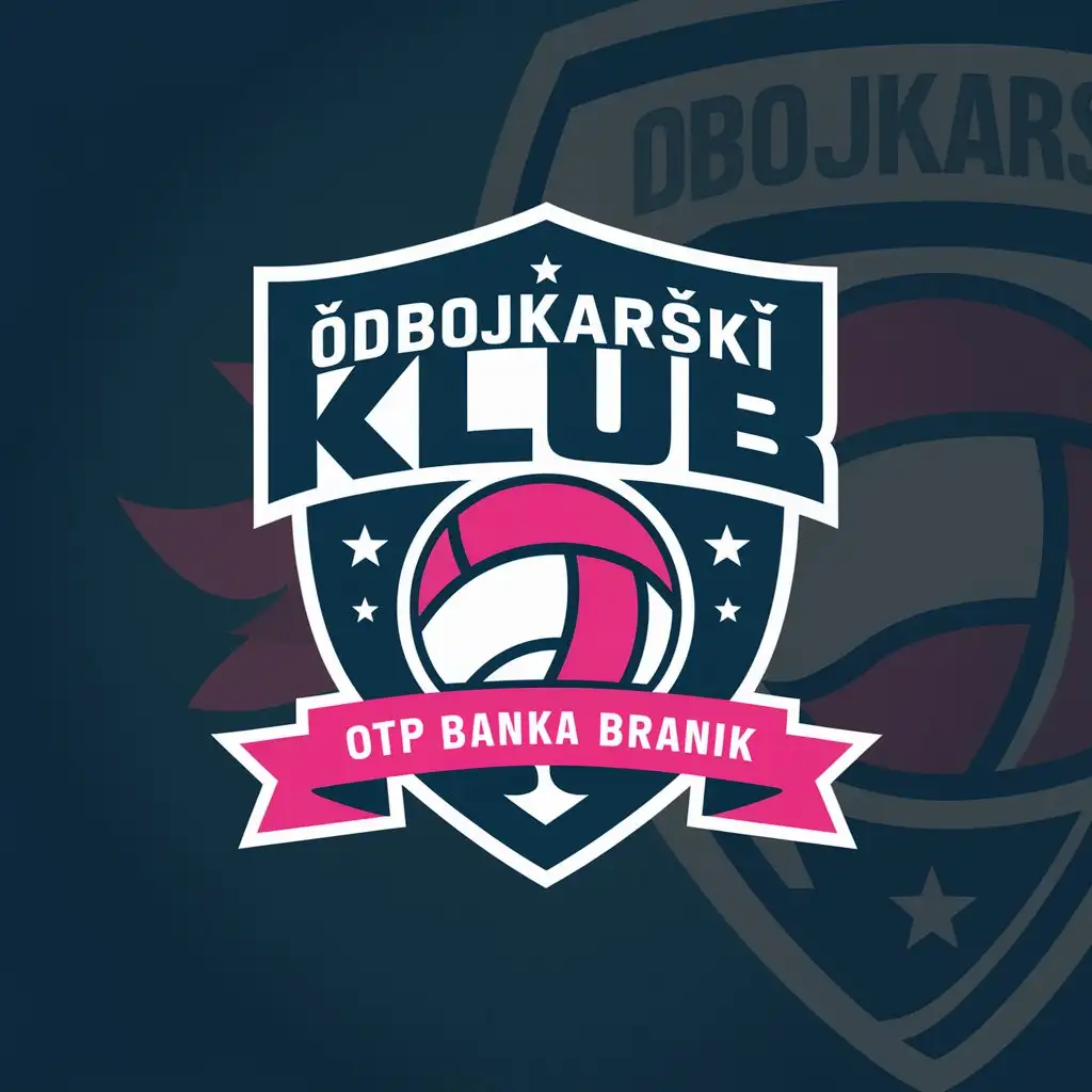 LOGO Design For Volleyball Club Dark Blue White and Bright Pink with Stylized Volleyball and Bold Typography