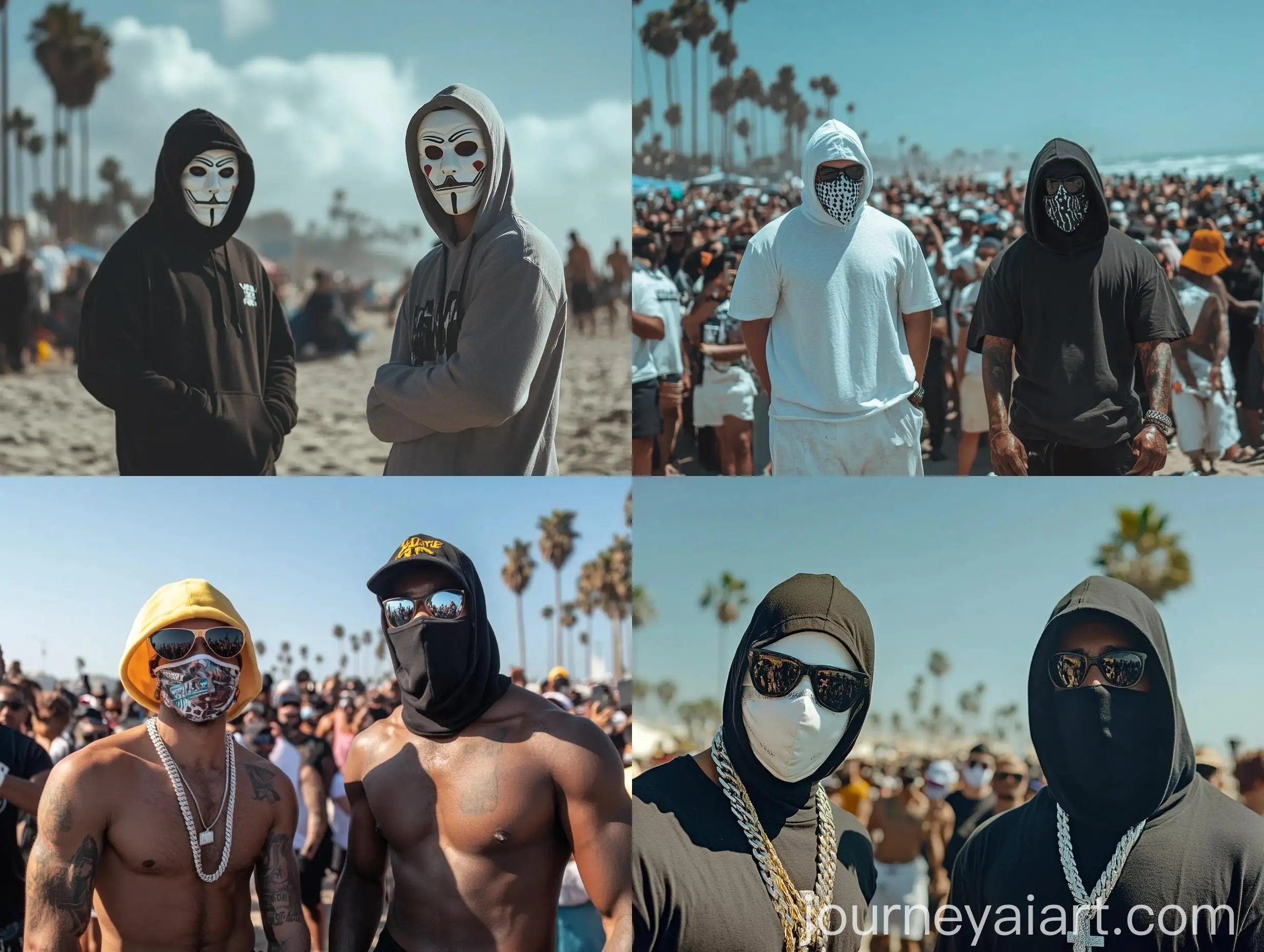 Two-Masked-White-Rappers-Performing-in-Front-of-a-Vibrant-Venice-Beach-Crowd