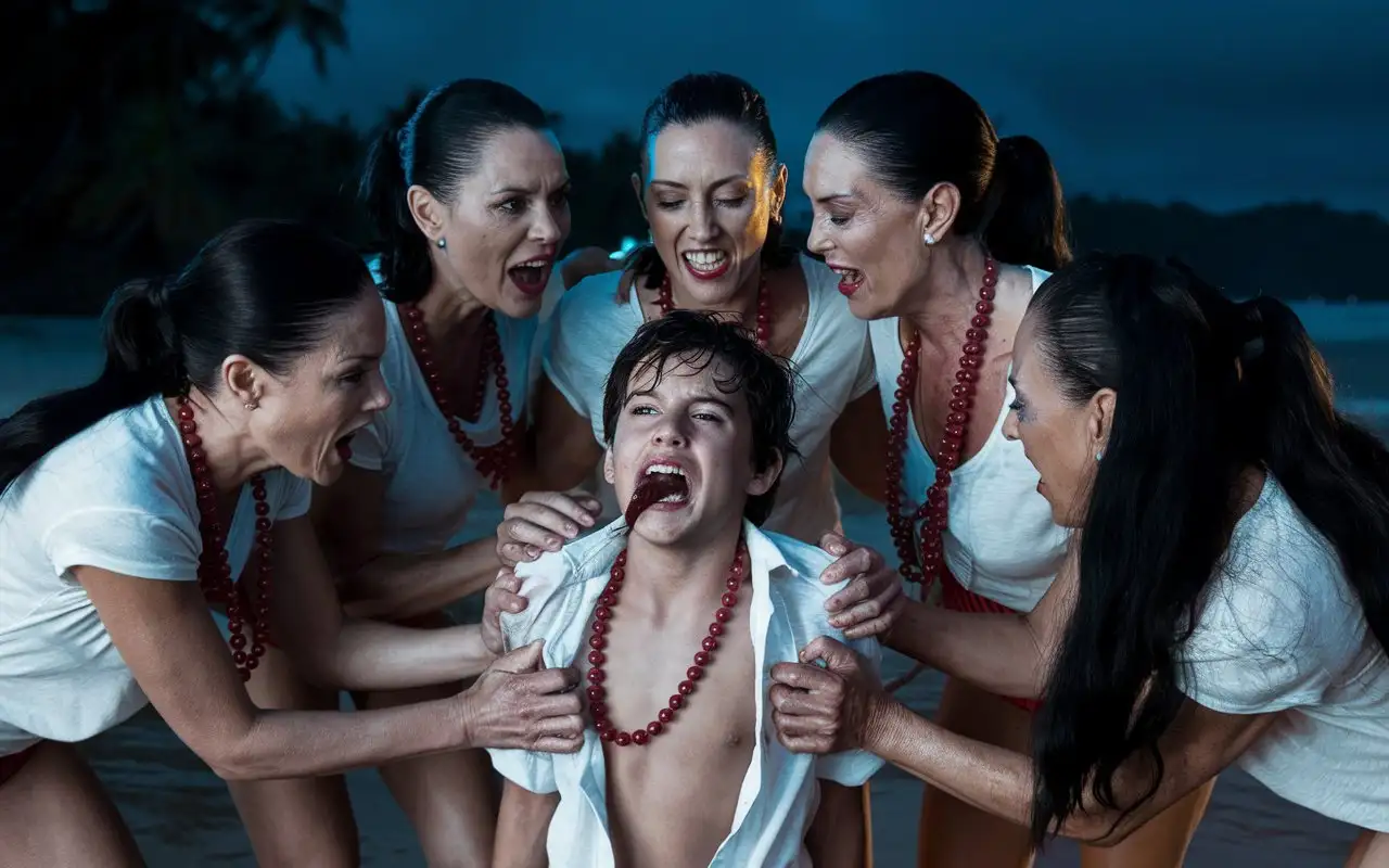 Evil-Cannibal-Latina-Women-Attacking-Tourist-on-Tropical-Beach