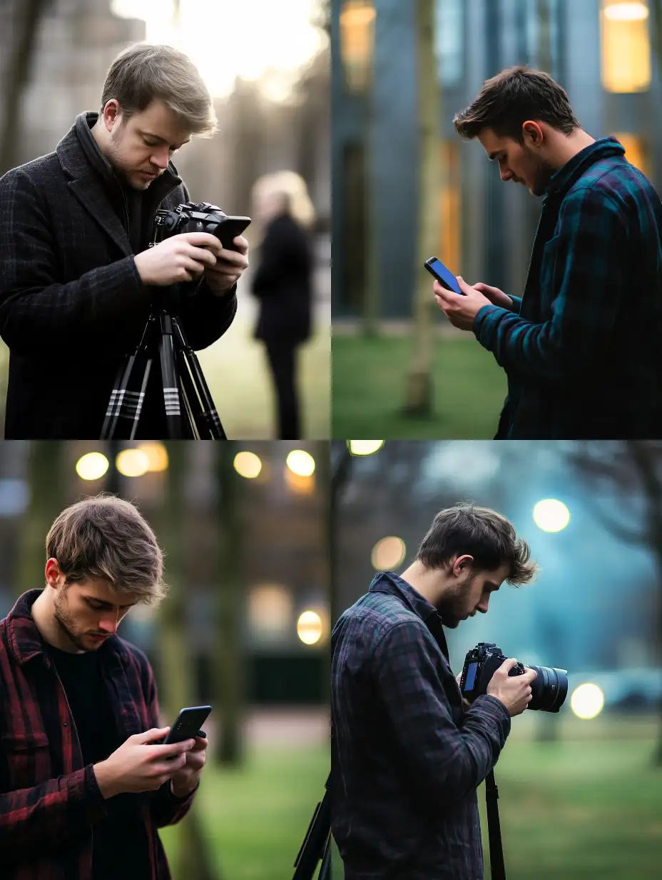 Man-Looking-Down-at-His-Phone-in-Modern-Indoor-Setting