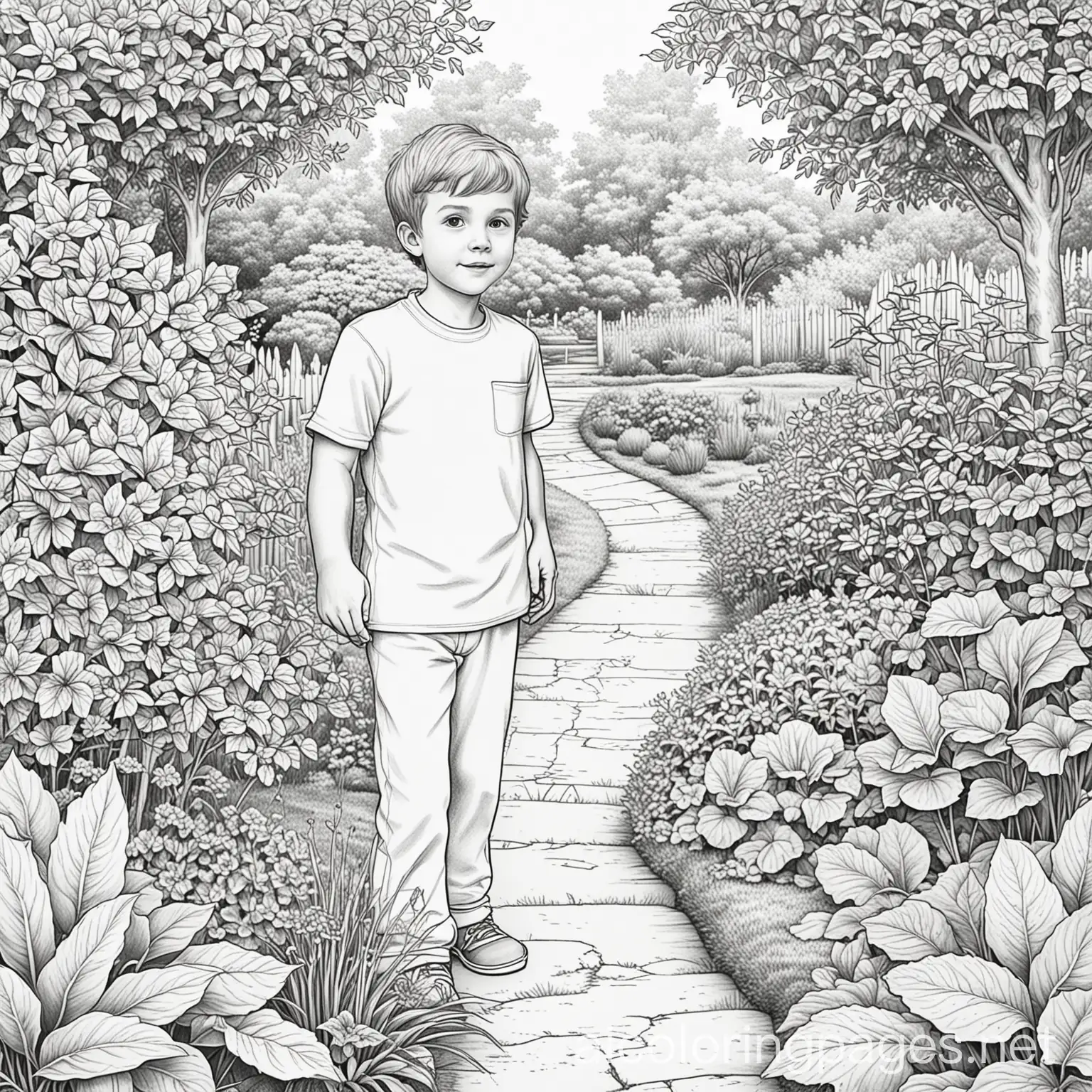 Childrens-Coloring-Page-Simple-Garden-Scene-for-Easy-Coloring