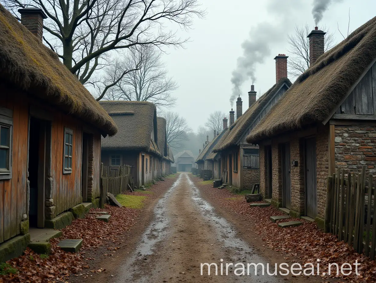 Historic Poverty Decaying Thatched Roof Farmhouses in Bokrijk Belgium