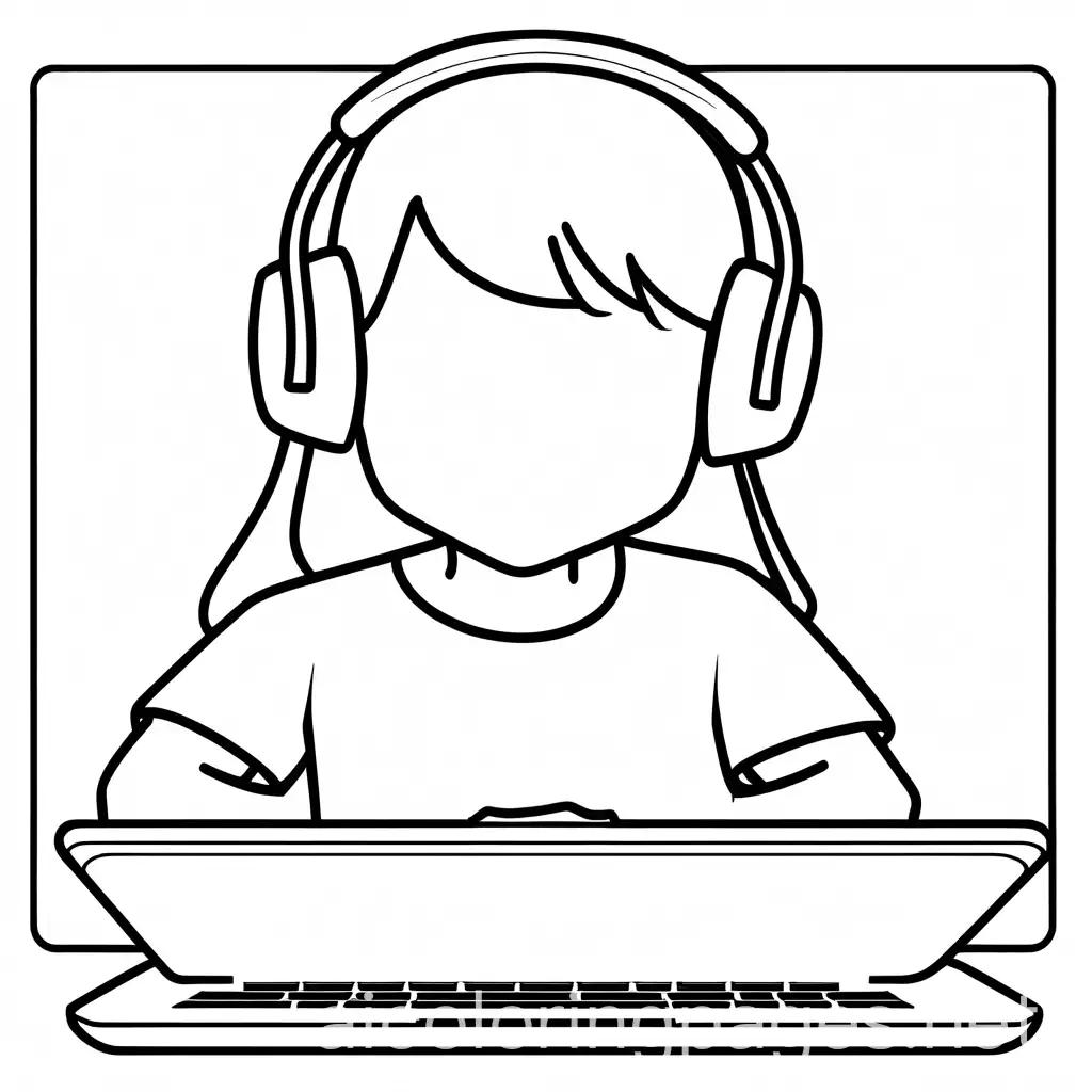 Child-Coloring-Page-with-Chromebook-and-Headphones-Simple-Line-Art-Design