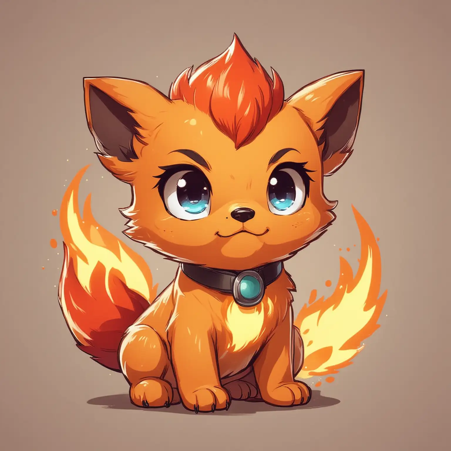Cartoon Angry Fire Puppy in Pokemon Style Full Length