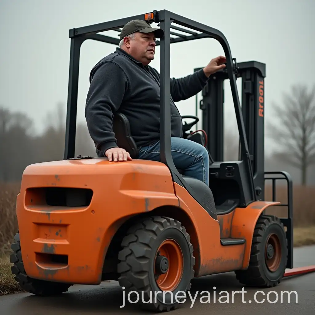 Romanian-Man-with-Big-Belly-Operating-Orange-Forklift-in-Imposing-Pose