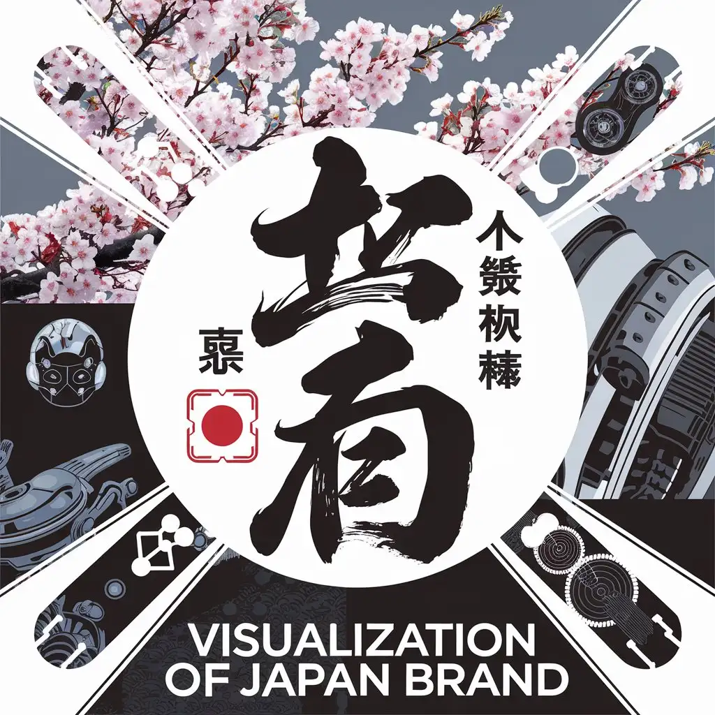 a vector logo design,with the text "Visualization of Japan brand", main symbol:Japanese calligraphy, nature and technologies,Moderate,clear background