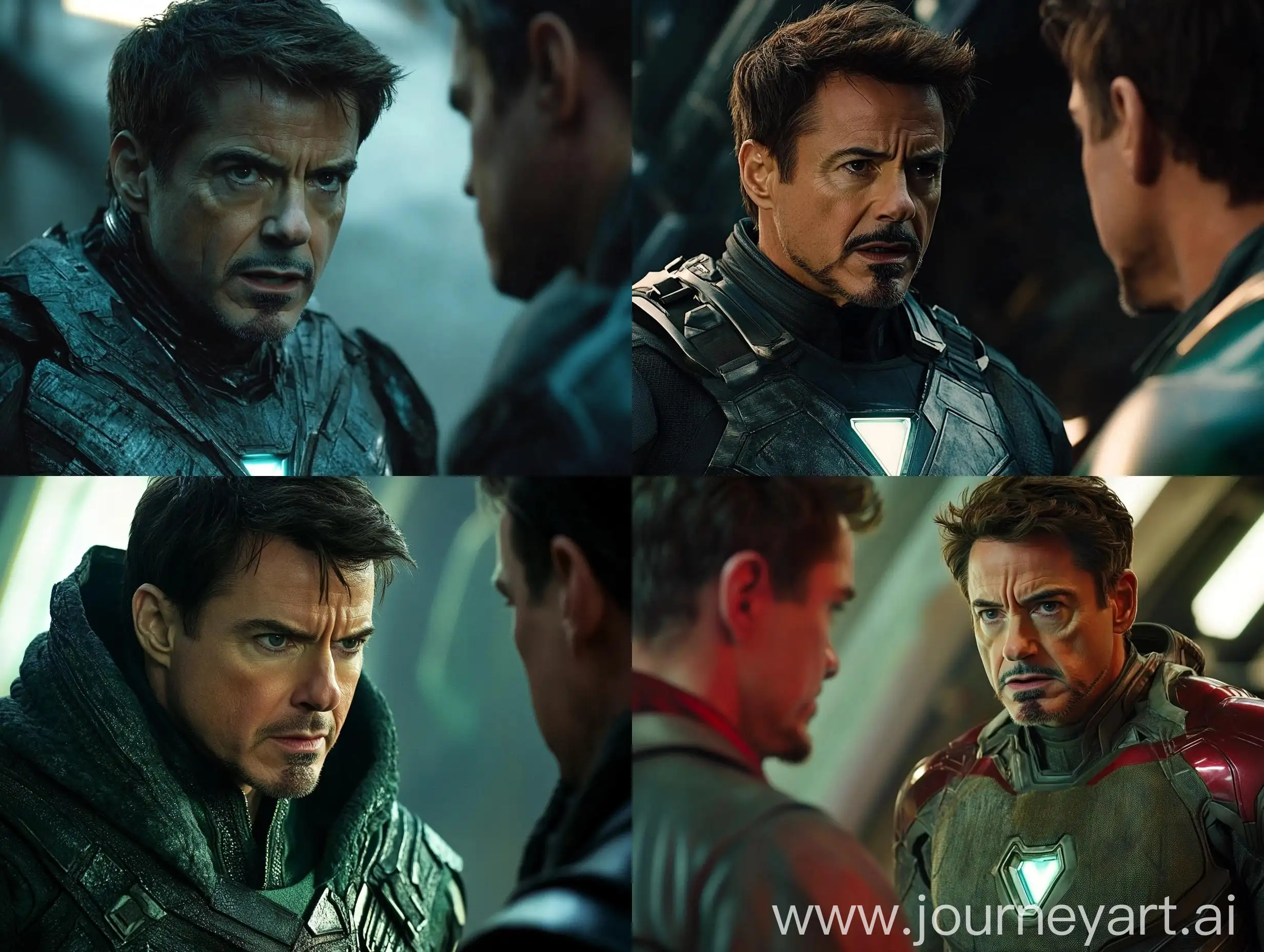 CloseUp-Shot-of-Tony-Stark-in-Dr-Doom-Costume-Confronting-Superior-Iron-Man