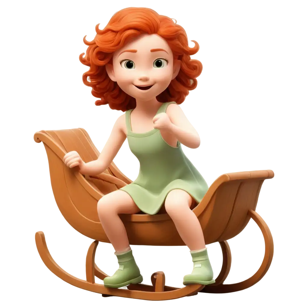 A little cartoon ginger girl on a sleigh in summer