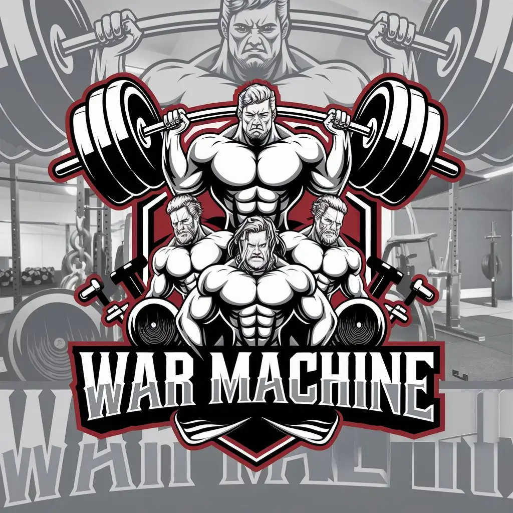 a vector logo design,with the text "WAR MACHINE", main symbol:Something related to war or a group of strong persons,complex,be used in Sports Fitness industry,clear background