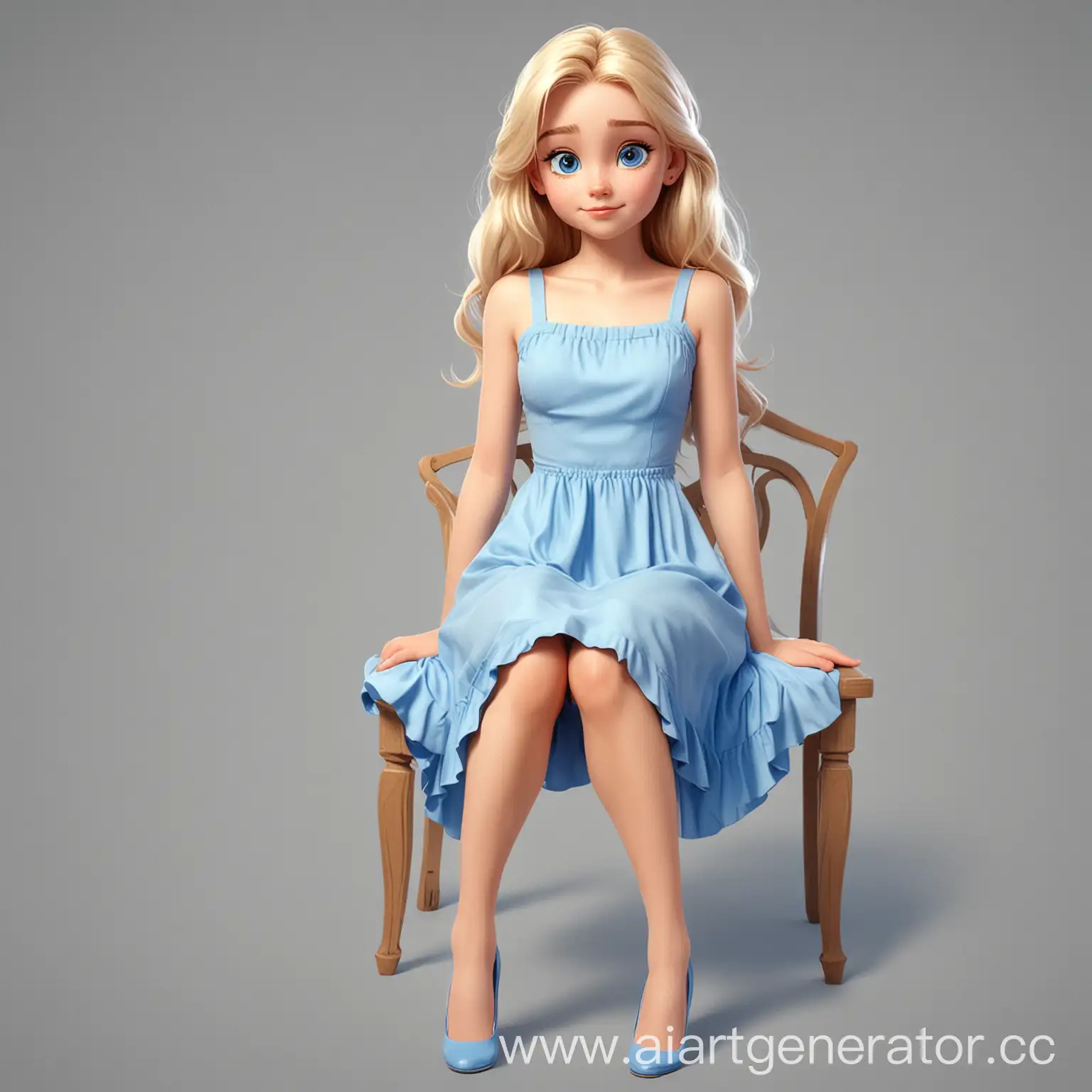 Cartoon-Style-16YearOld-Girl-in-Blue-Dress-and-Shoes