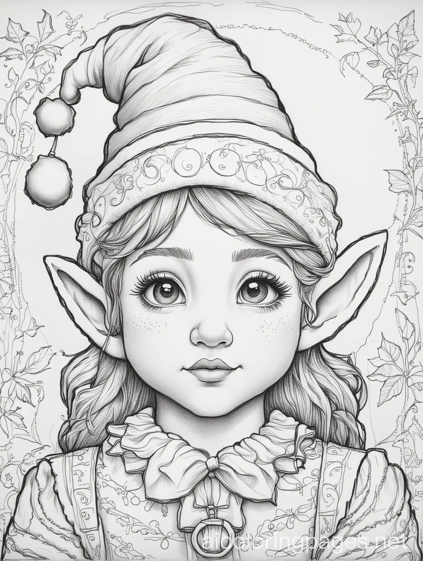 Christmas-Elf-Adult-Coloring-Page-with-Ample-White-Space-for-Easy-Coloring